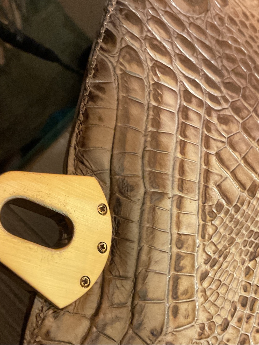 Vintage Brahmin satchel Melbourne taupe and brown crocodile-embossed leather EUC - Picture 7 of 9